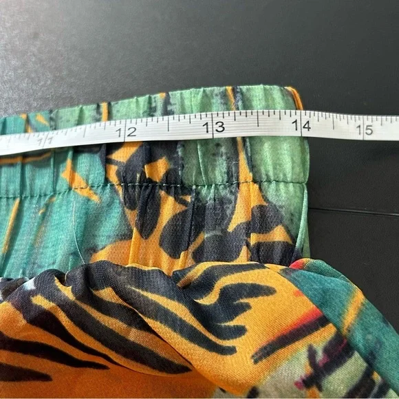 PrettyLittleThing Orange Big Leaf Wide Leg Beach Trousers Woman's Cover Up Sz 8 - Picture 6 of 7